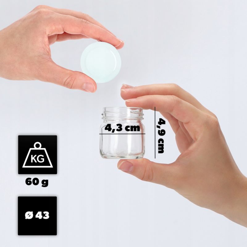 Słoik KADAX 40 ml Słoiki Na Przetwory Przyprawy Miód Wieczka Zakrętki fi43 50 szt