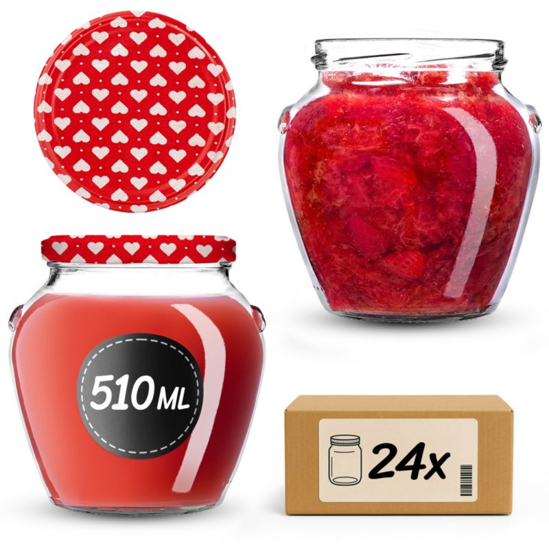 Słoiki KADAX na przetwory 510ml + wieczka "Serca" 82 mm 24 szt.