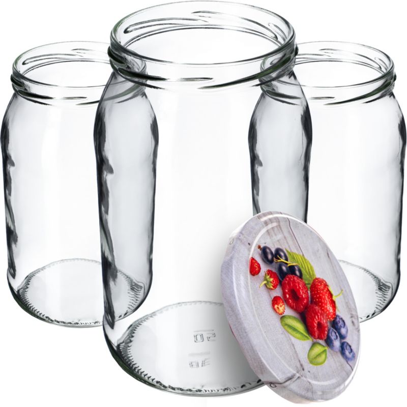 Słoiki KADAX na przetwory 900ml 82mm + wieczka "Jagody" 8 szt.