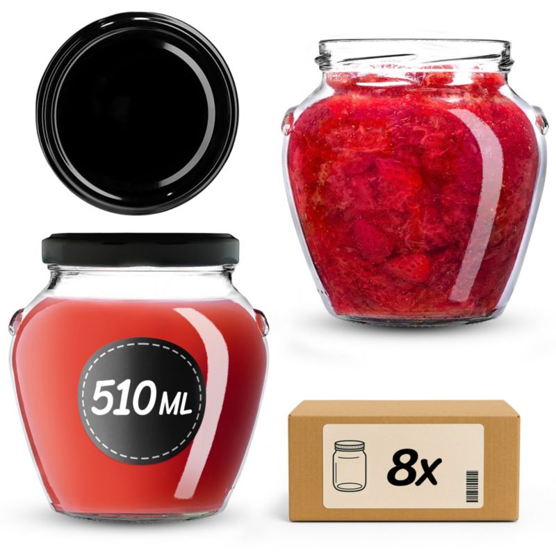 Słoiki na przetwory KADAX 510ml + wieczka czarne 82mm 8szt.
