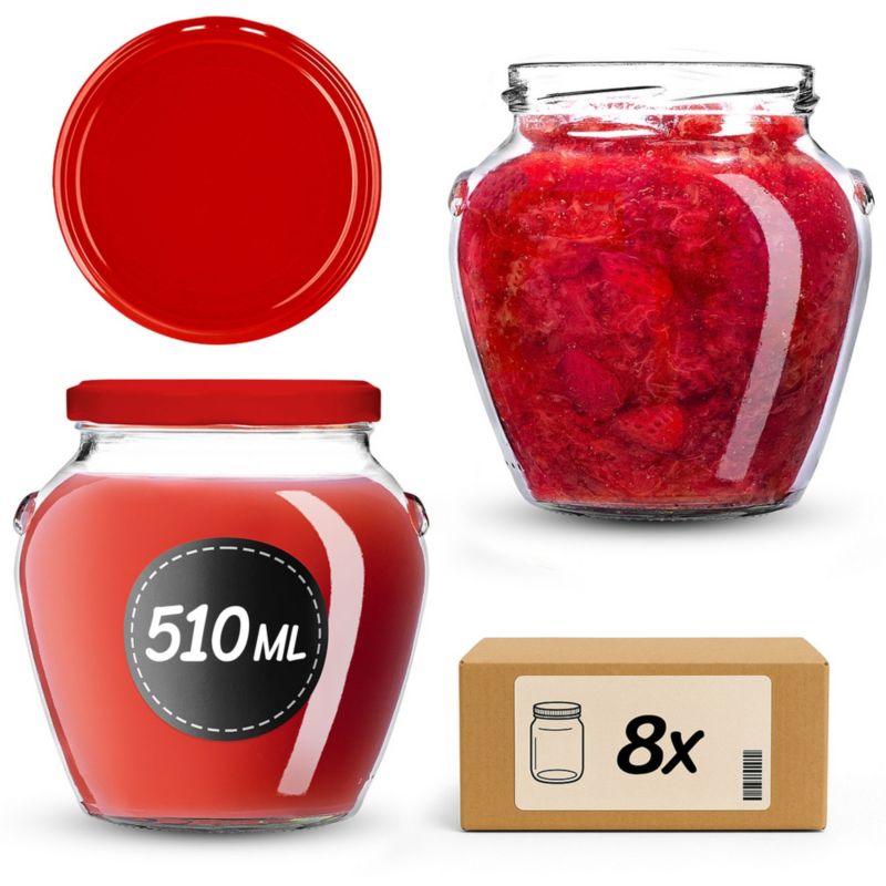 Słoiki na przetwory KADAX 510ml + wieczka czerwone 82mm 8szt.