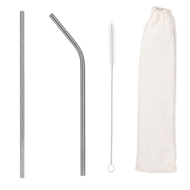 Słomki metalowe wielorazowe Springos 8 szt. 21,5 cm zestaw ze szczotkami i etui stal nierdzewna 1 kpl.