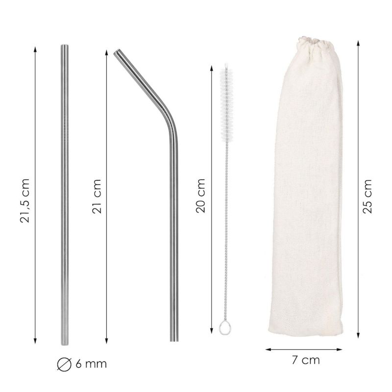 Słomki metalowe wielorazowe Springos 8 szt. 21,5 cm zestaw ze szczotkami i etui stal nierdzewna 1 kpl.