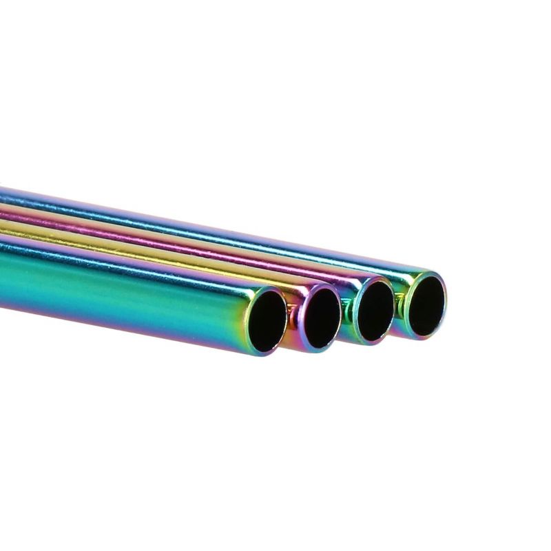 Słomki metalowe wielorazowe Springos tęczowe, zestaw ze szczotkami i etui 8 szt.