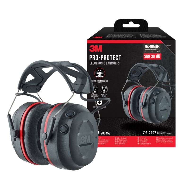 Słuchawki Ochronne 3M™ Pro-Protect 90545E Bezprzewodowe Nauszniki Bluetooth wartość SNR 30 dB czarne 1 szt.