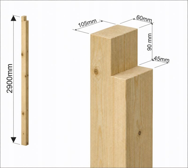 Słup do RSCBis wiat garażowych 105 x 105 x 2900 mm impregnowany z podcięciem 1 szt.