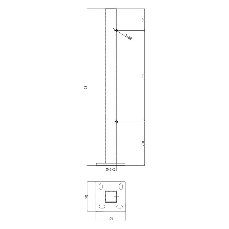 Słupek balustradowy PINOX końcowy 40x40x98 1 mm - stal nierdzewna nieuzbrojony (Satyna)  1 szt