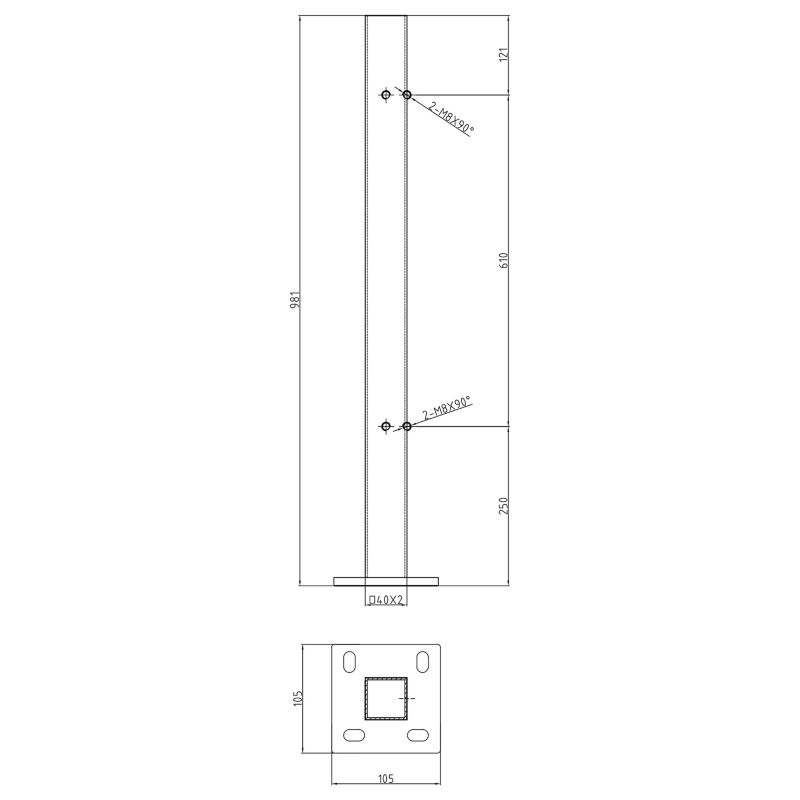 Słupek balustradowy PINOX narożny 40x40x98 1 mm - stal nierdzewna nieuzbrojony (Satyna)  1 szt