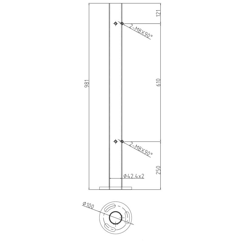 Słupek balustradowy PINOX narożny fi 42,4x98 1 mm - stal nierdzewna nieuzbrojony (Satyna)  1 szt