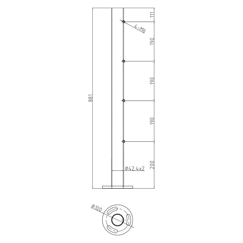 Słupek balustradowy PINOX środkowy fi 42,4x88 1 mm - stal nierdzewna nieuzbrojony (Satyna)  1 szt