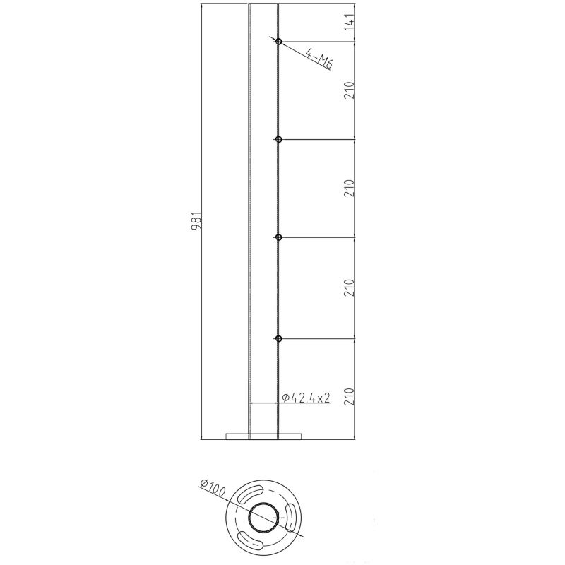 Słupek balustradowy PINOX środkowy fi 42,4x98 1 mm - stal nierdzewna nieuzbrojony (Satyna)  1 szt