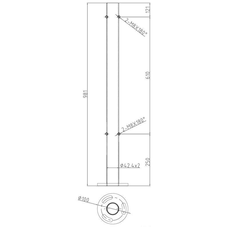 Słupek balustradowy PINOX środkowy fi 42,4x98 1 mm - stal nierdzewna nieuzbrojony (Satyna)  1 szt