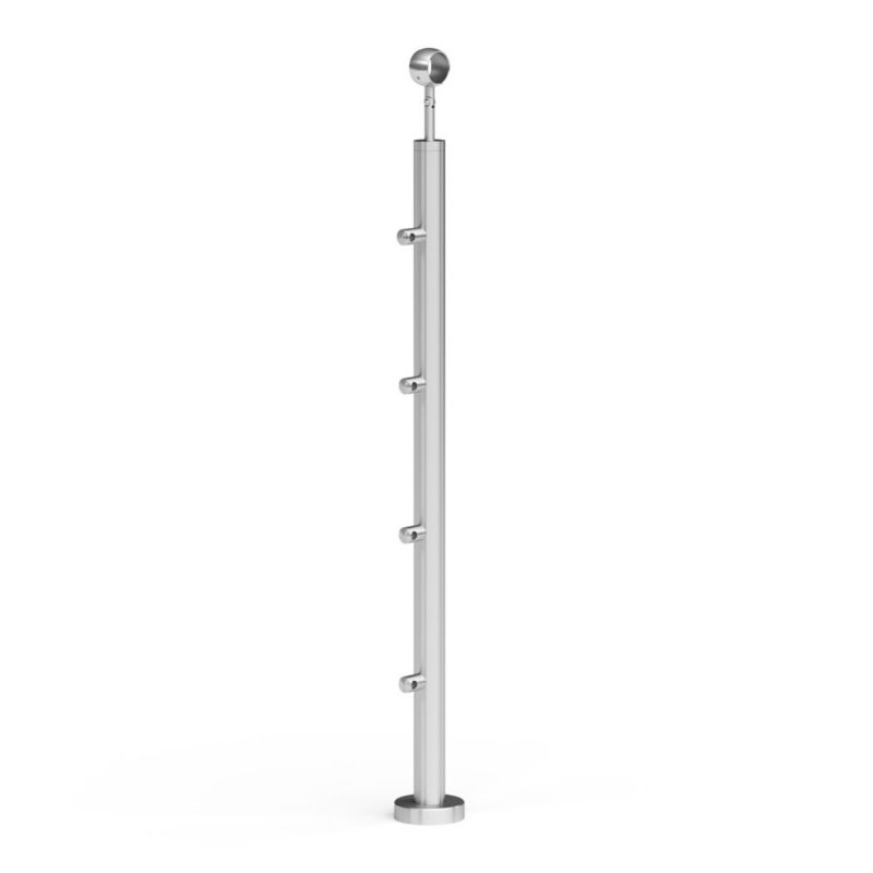 Słupek balustrady AVIS fi42,4 mm, regulowana wysokość od 930 do 1020 mm, 4 x uchwyt fi12,0 mm, stal nierdzewna, szlifowany, 1 szt.