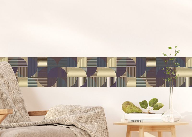 samoprzylepna bordiura tapetowa Sanders & Sanders koła w stylu Bauhaus ciemnoniebieski i beżowy 10 x 500 cm - 1 szt.