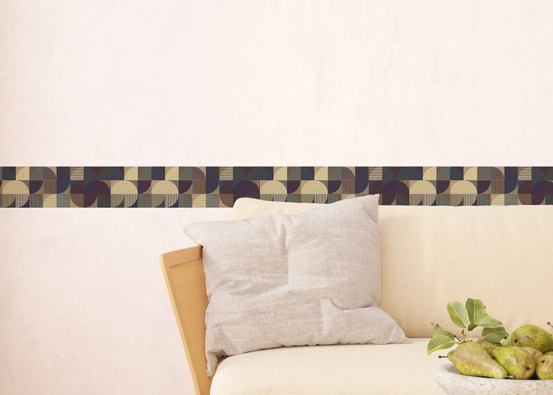 samoprzylepna bordiura tapetowa Sanders & Sanders koła w stylu Bauhaus ciemnoniebieski i beżowy 10 x 500 cm - 1 szt.