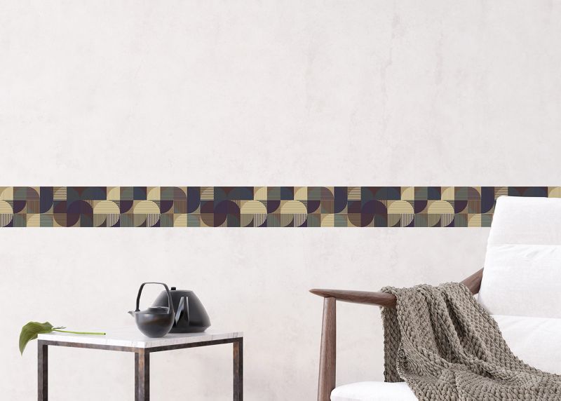 samoprzylepna bordiura tapetowa Sanders & Sanders koła w stylu Bauhaus ciemnoniebieski i beżowy 10 x 500 cm - 1 szt.