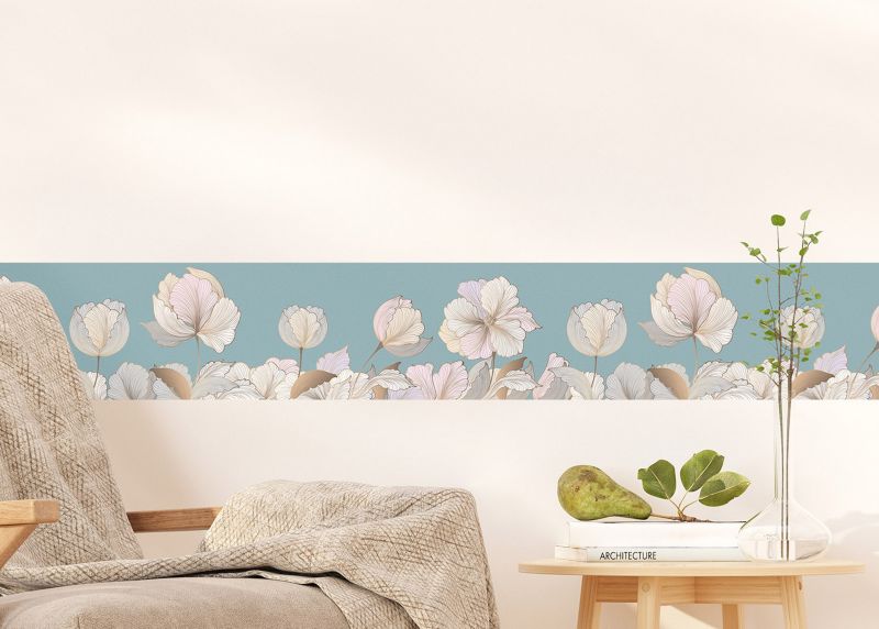 samoprzylepna granica tapety Sanders & Sanders kwiatowy wzór jasnoniebieskim,beżowymIzłotym 10 x 500 cm - 1 szt.