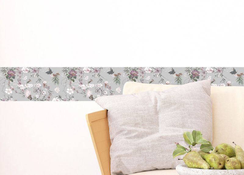 samoprzylepna granica tapety Sanders & Sanders kwiaty i motyle szarym,białymIfioletowym 10 x 500 cm - 1 szt.