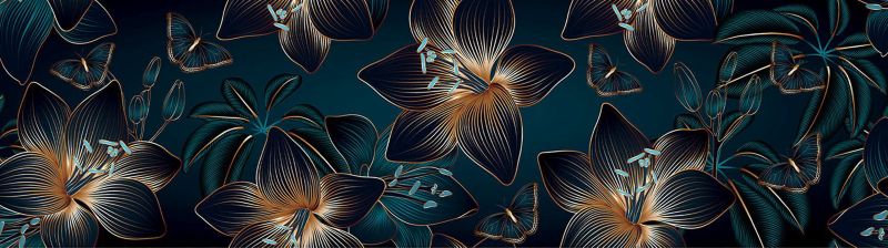 samoprzylepna granica tapety Sanders & Sanders kwiaty petrol blueIzłotym 10 x 500 cm - 1 szt.