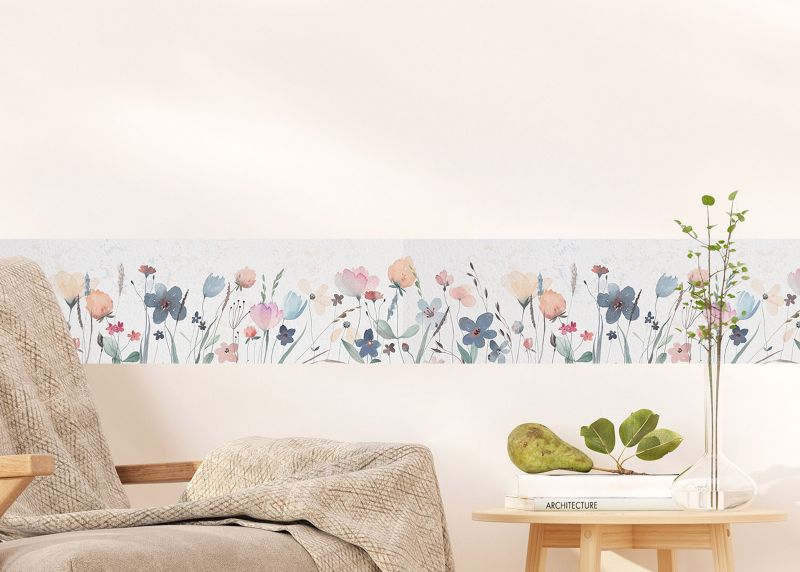 samoprzylepna granica tapety Sanders & Sanders kwiaty polne białym,niebieskimIzielonym 10 x 500 cm - 1 szt.