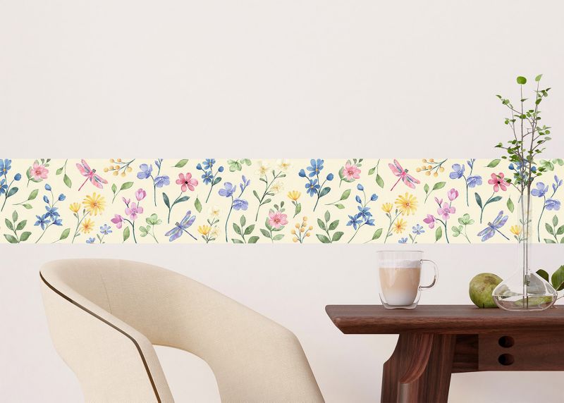 samoprzylepna granica tapety Sanders & Sanders kwiaty żółtym,niebieskimIróżowym 10 x 500 cm - 1 szt.