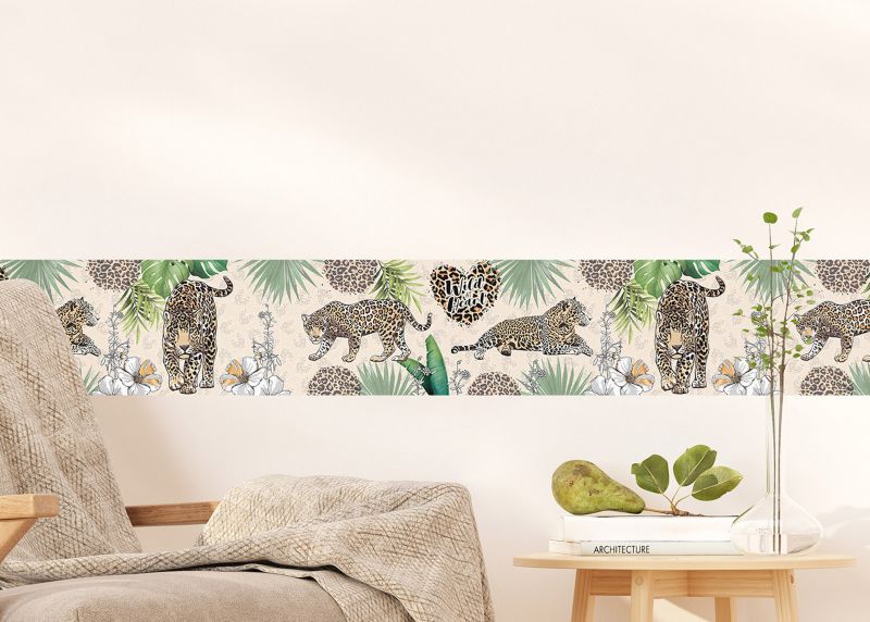 samoprzylepna granica tapety Sanders & Sanders lampart beżowymIzielonym 10 x 500 cm - 1 szt.