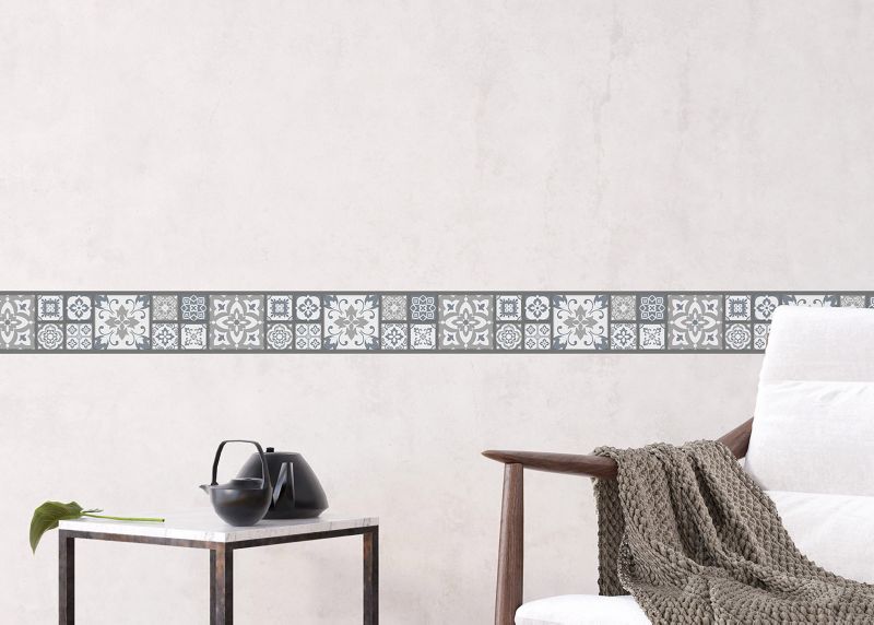 samoprzylepna granica tapety Sanders & Sanders motyw płytek szarymIniebieskim 10 x 500 cm - 1 szt.