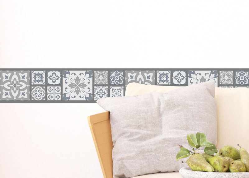samoprzylepna granica tapety Sanders & Sanders motyw płytek szarymIniebieskim 10 x 500 cm - 1 szt.