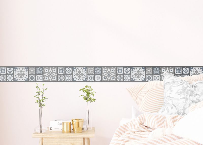 samoprzylepna granica tapety Sanders & Sanders motyw płytek szarymIniebieskim 10 x 500 cm - 1 szt.