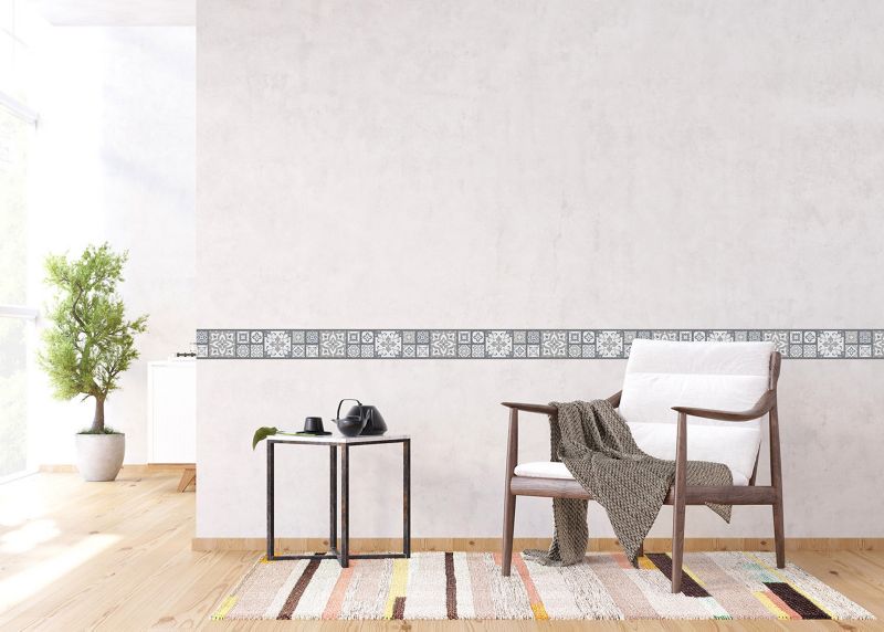 samoprzylepna granica tapety Sanders & Sanders motyw płytek szarymIniebieskim 10 x 500 cm - 1 szt.