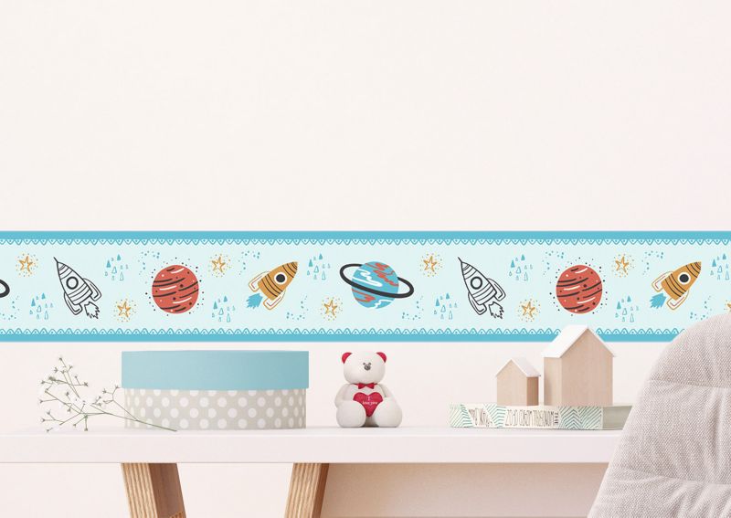 samoprzylepna granica tapety Sanders & Sanders planety w kosmosie niebieskim 10 x 500 cm - 1 szt.
