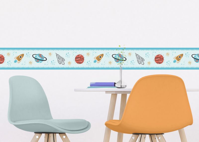 samoprzylepna granica tapety Sanders & Sanders planety w kosmosie niebieskim 10 x 500 cm - 1 szt.