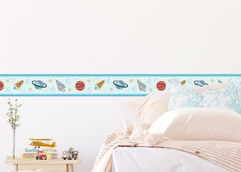 samoprzylepna granica tapety Sanders & Sanders planety w kosmosie niebieskim 10 x 500 cm - 1 szt.