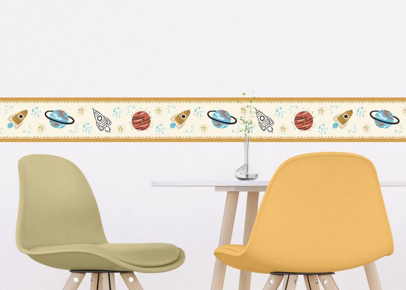 samoprzylepna granica tapety Sanders & Sanders planety w kosmosie żółtym 10 x 500 cm - 1 szt.