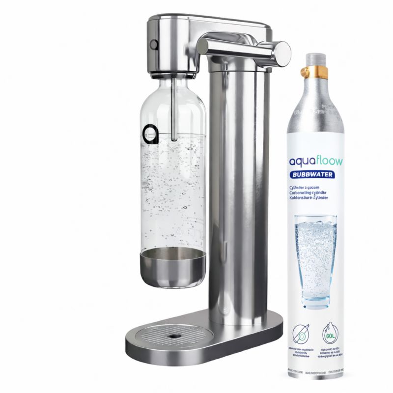 Saturator, AquaFloow Steel, stalowy, do wody gazowanej, napojów, zestaw z butelką 800ml i cylindrem CO2, 3szt