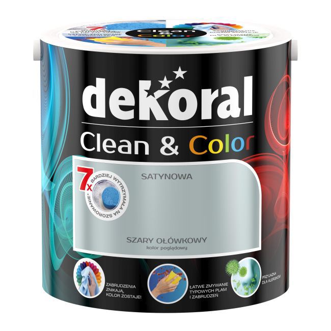 Satynowa farba lateksowa Dekoral Clean & Color szary ołówkowy 2,5 l