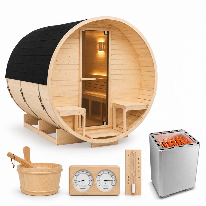 Sauna ogrodowa TECHGLOBE  beczka 220x240cm + piec elektryczny 12kW 1szt.