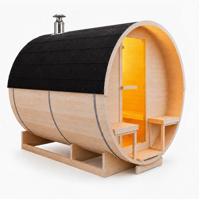 Sauna ogrodowa TECHGLOBE beczka 220x330cm z przedsionkiem + piec na drewno 1szt.