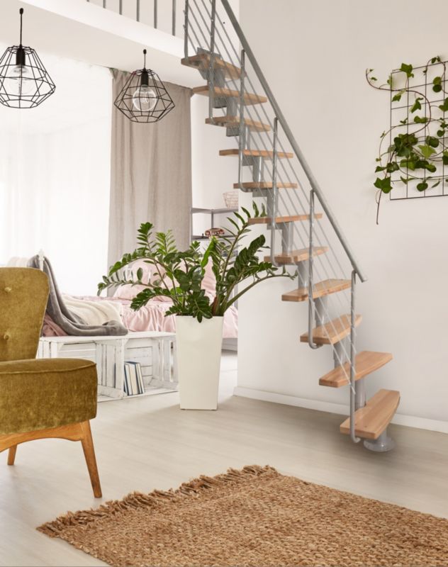 Schody Wewnętrze  ATRIUM Mini Plus Lux 12 Elementów Ral 9006 Stopnie Dąb 1 szt.