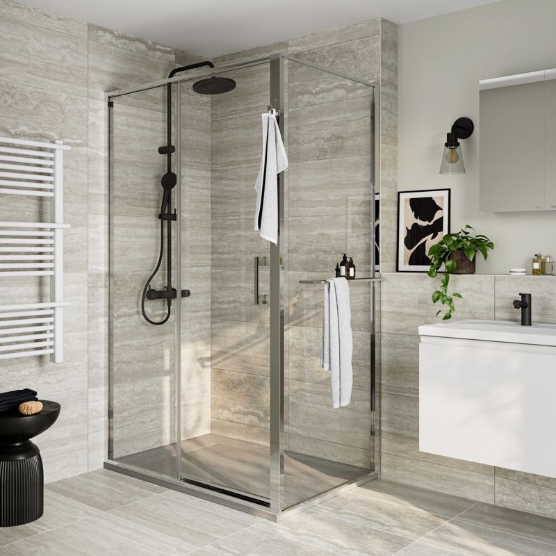Ścianka prysznicowa GoodHome Evanna 80 cm z półką chrom/transparentna