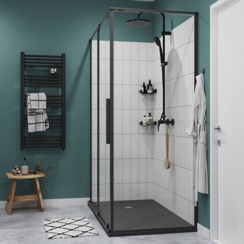 Ścianka prysznicowa GoodHome Ezili 90 cm czarna/transparentna