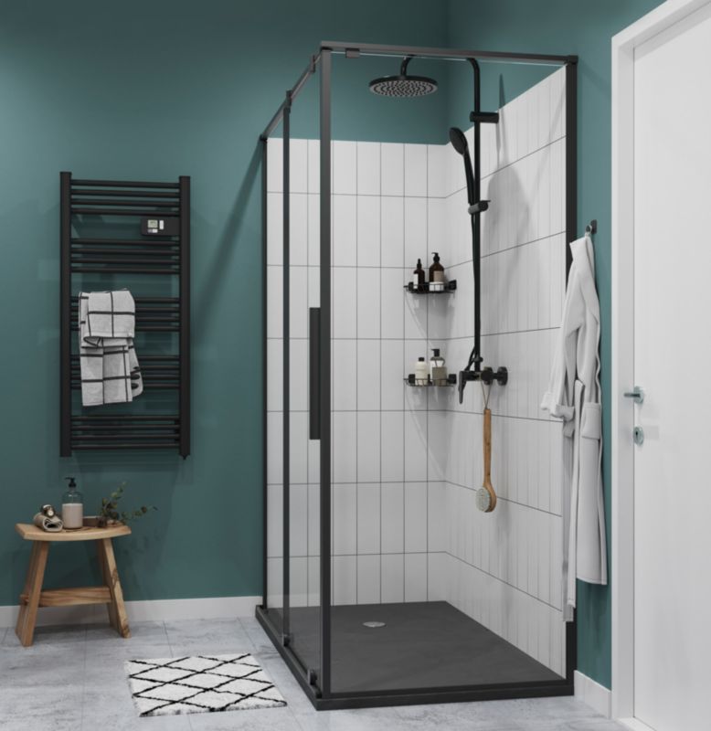 Ścianka prysznicowa GoodHome Ezili 90 cm czarna/transparentna