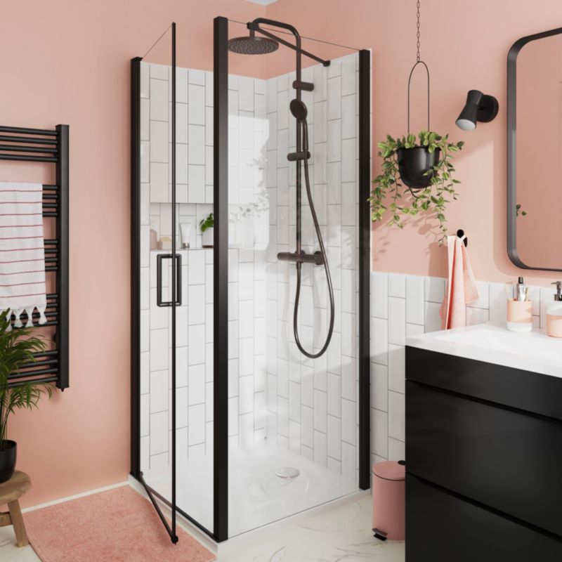 Ścianka prysznicowa GoodHome Ledava 80 cm czarna matowa / transparentna