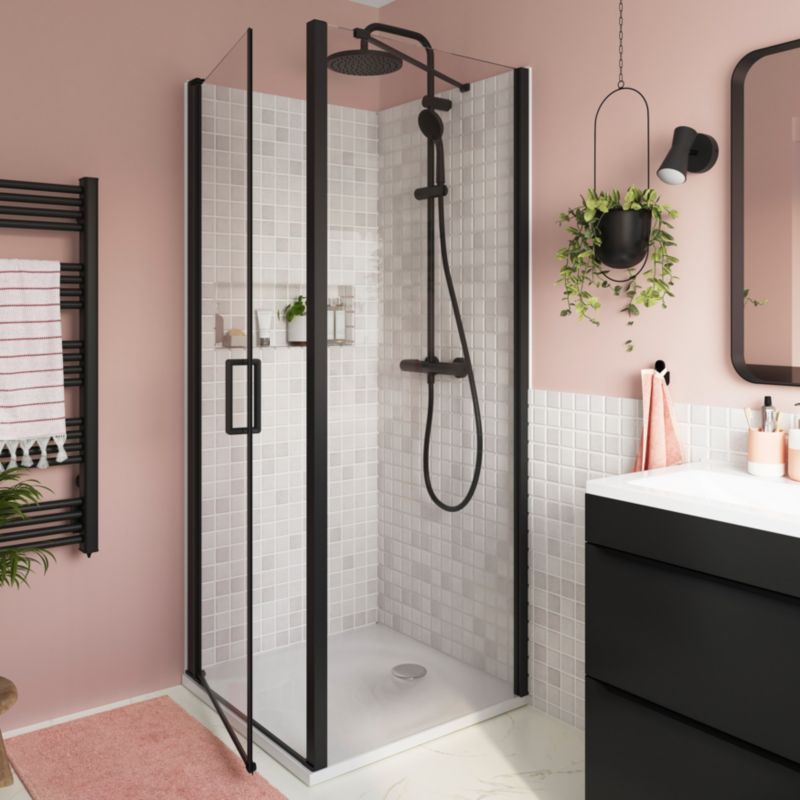 Ścianka prysznicowa GoodHome Ledava 80 cm czarna matowa / transparentna
