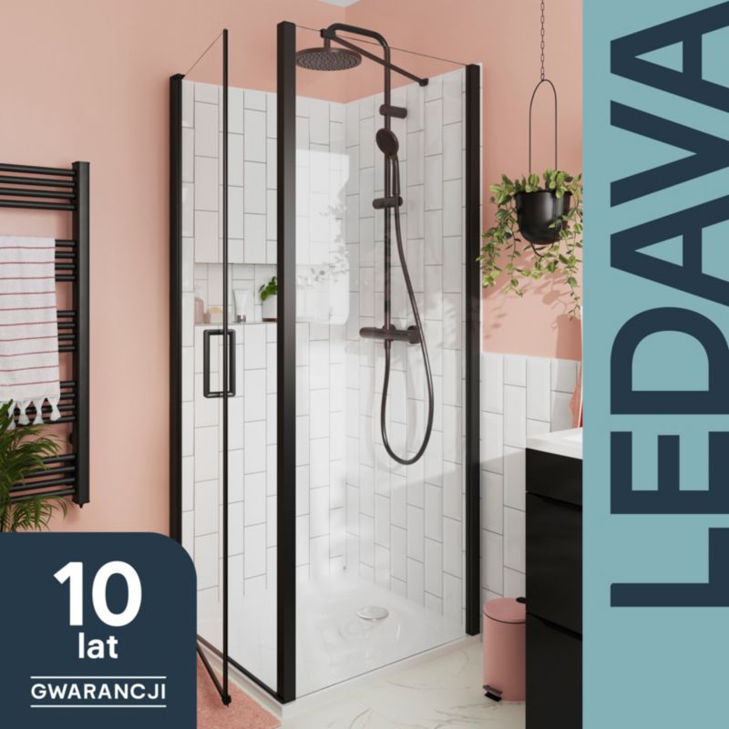 Ścianka prysznicowa GoodHome Ledava 80 cm czarna matowa / transparentna