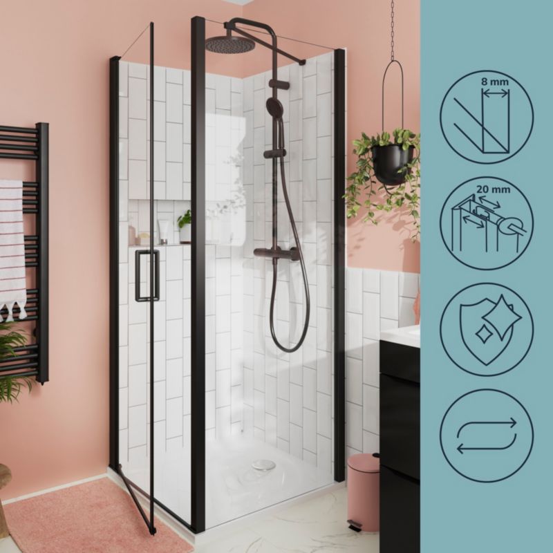 Ścianka prysznicowa GoodHome Ledava 80 cm czarna matowa / transparentna
