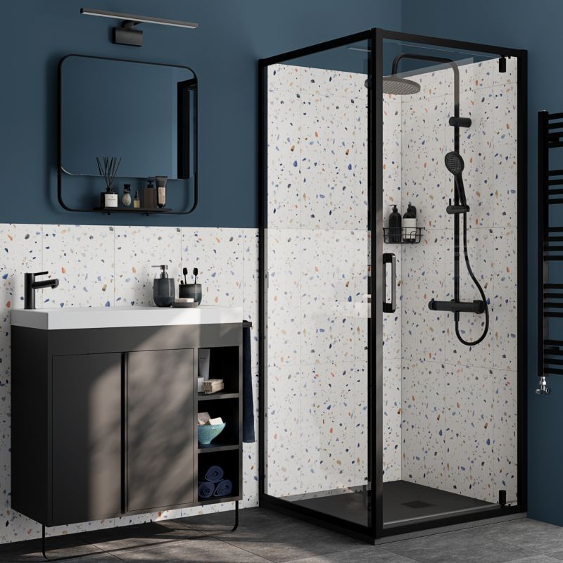 Ścianka prysznicowa GoodHome Maza 80 cm czarna/transparentna