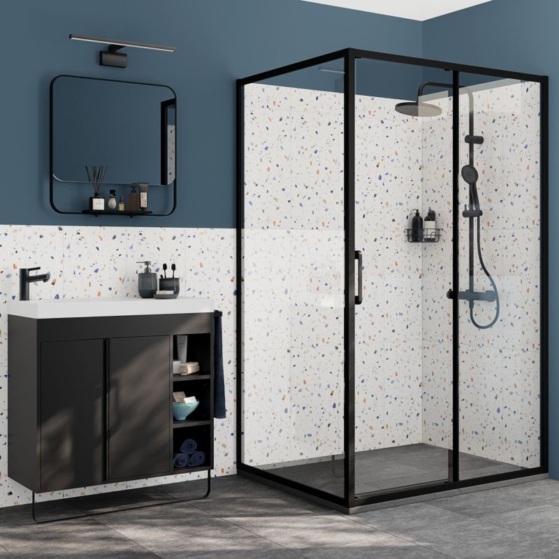 Ścianka prysznicowa GoodHome Maza 90 cm czarna/transparentna