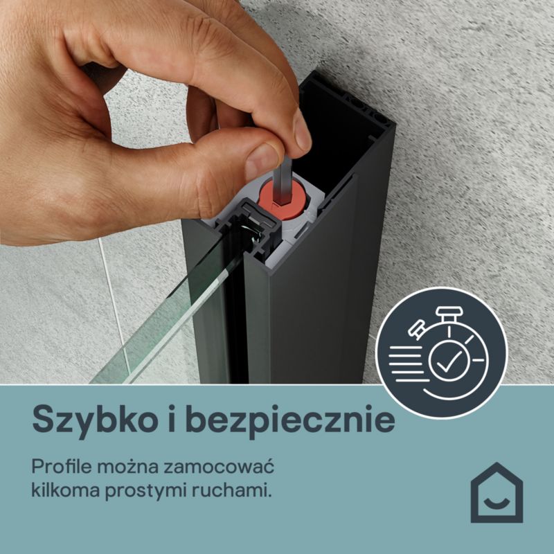 Ścianka prysznicowa walk-in GoodHome Evanna 90 cm z półką i drążkiem czarna/transparentna
