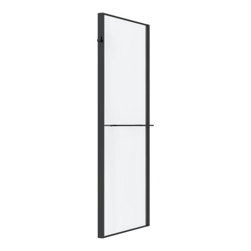 Ścianka prysznicowa walk-in GoodHome Evanna 90 cm z półką i drążkiem czarna/transparentna